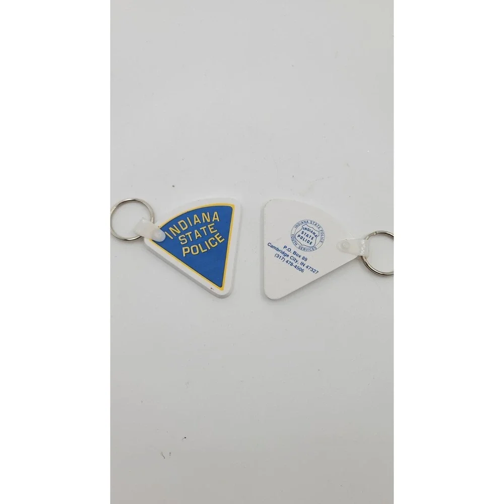 Two Vintage Indiana State‎ Police Blue/Gold Triangular Keychain Cambridge City